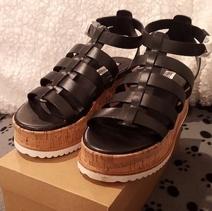 Steve Madden Black Leather Clogs/Platforms